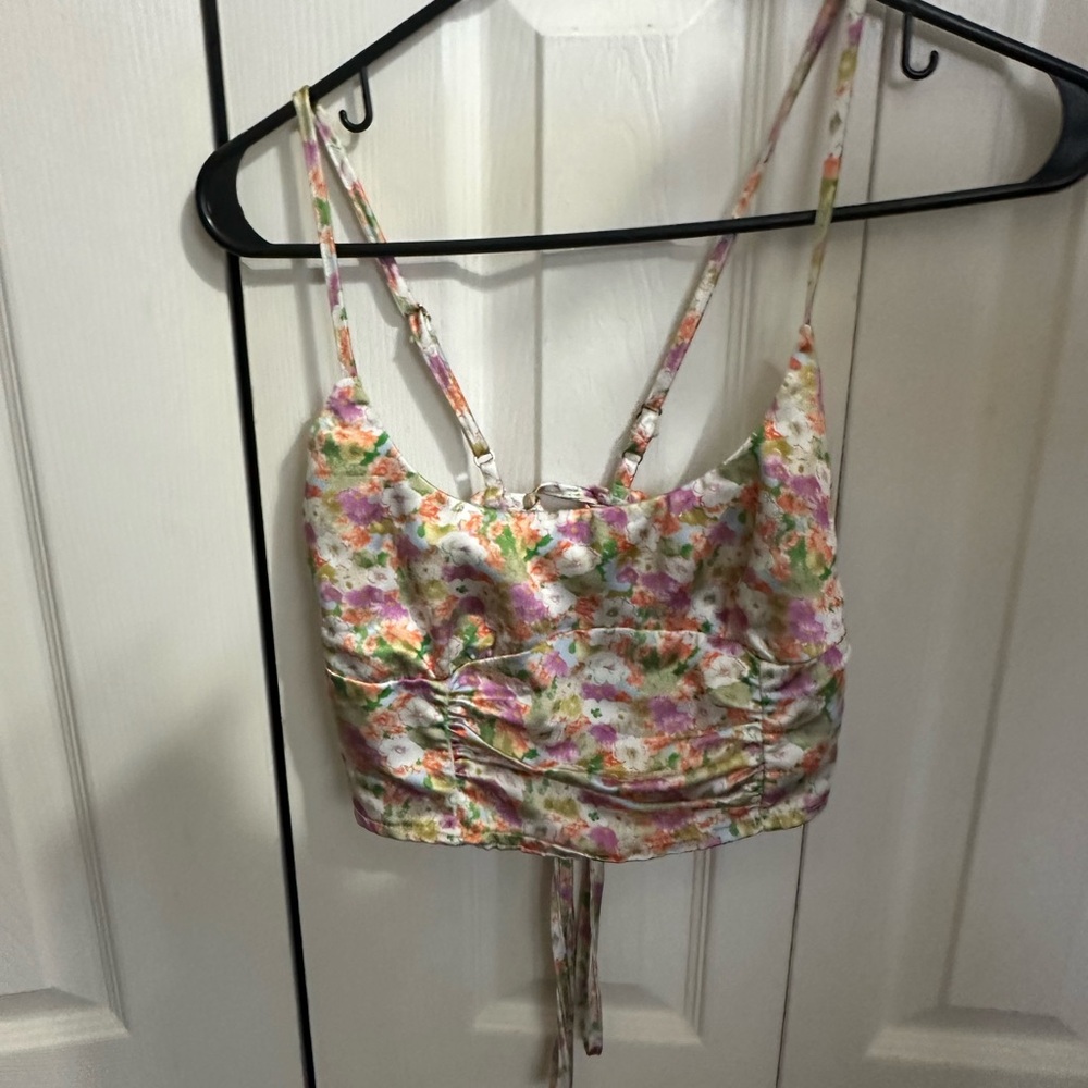 PacSun Pink and White Ruched Camisole Top